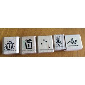 4 NEW‎ 2000 Retired Stampin Small Wood Rubber Mounted Stamps Bee, Ant, Flower